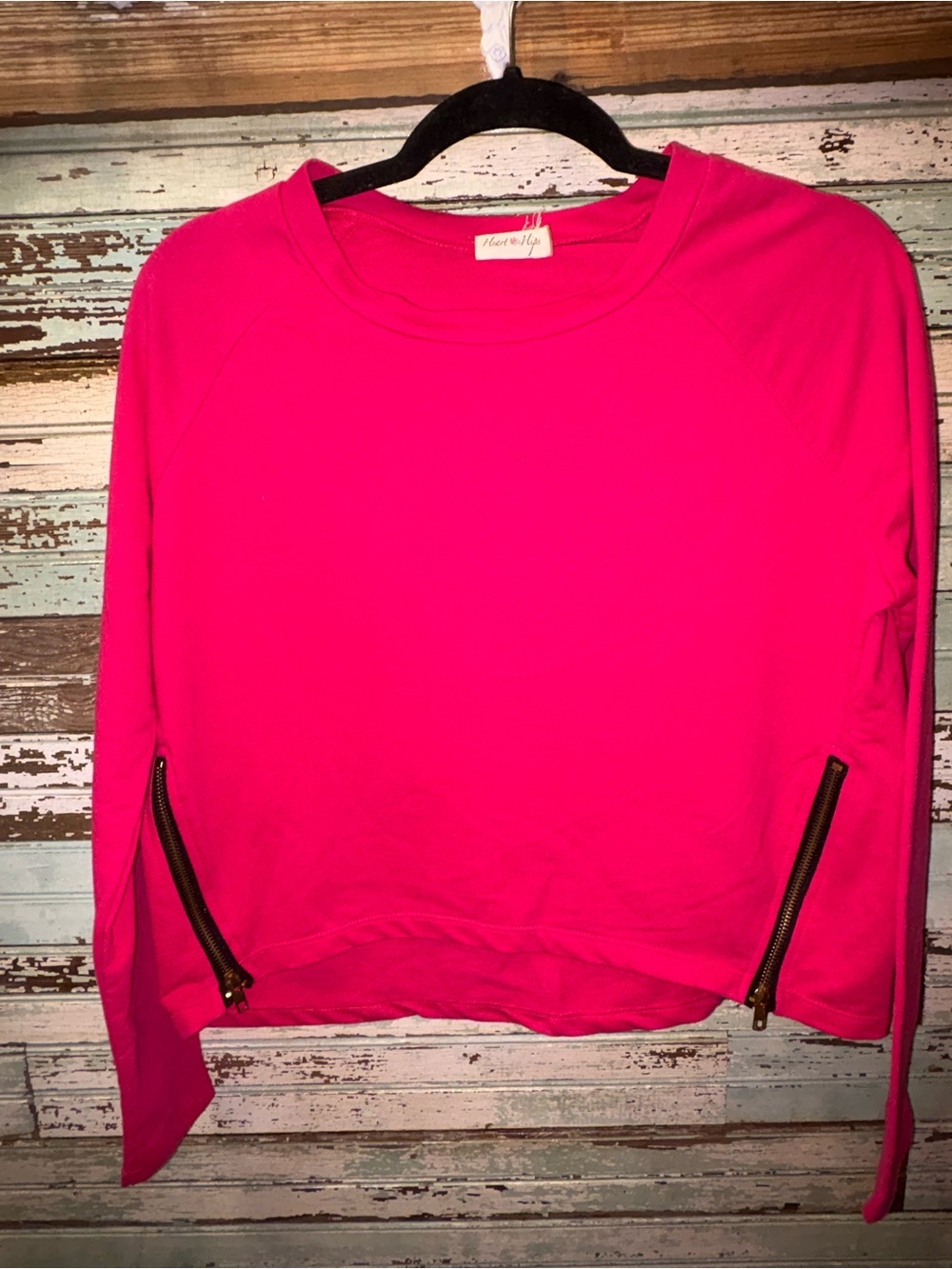 Heart Hips Hot Pink Zip-Accent Pullover Sweatshirt Crop